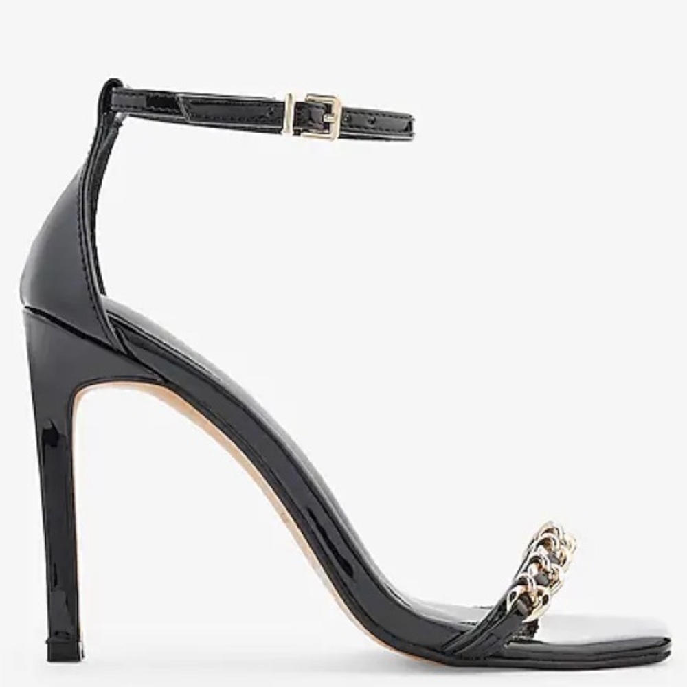 Express Chain Square Toe Heels Sandals Black Size 8